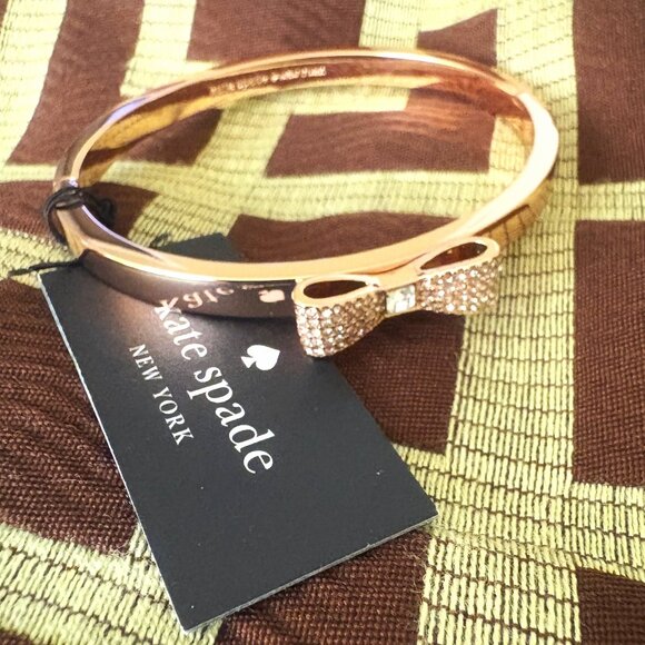 Kate Spade NWT Gold Bangle with Rhinestone "Ready-set-Bow" Bow - Picture 3 of 11